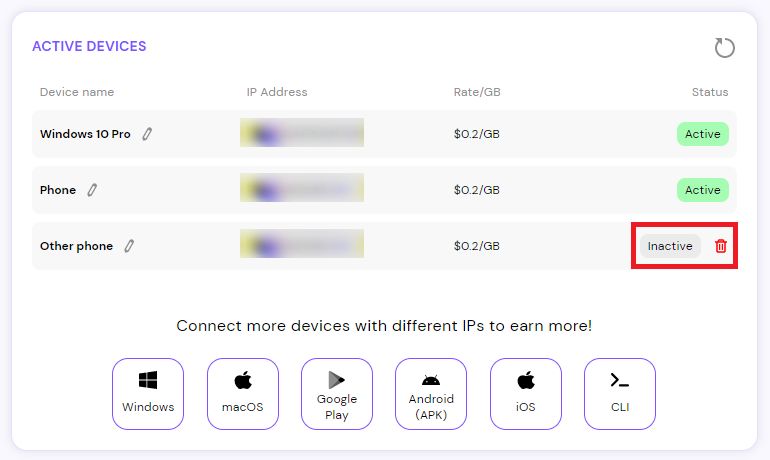 pawns.app new active devices section