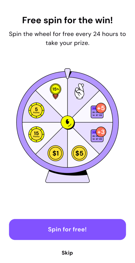 spin the wheel main screen